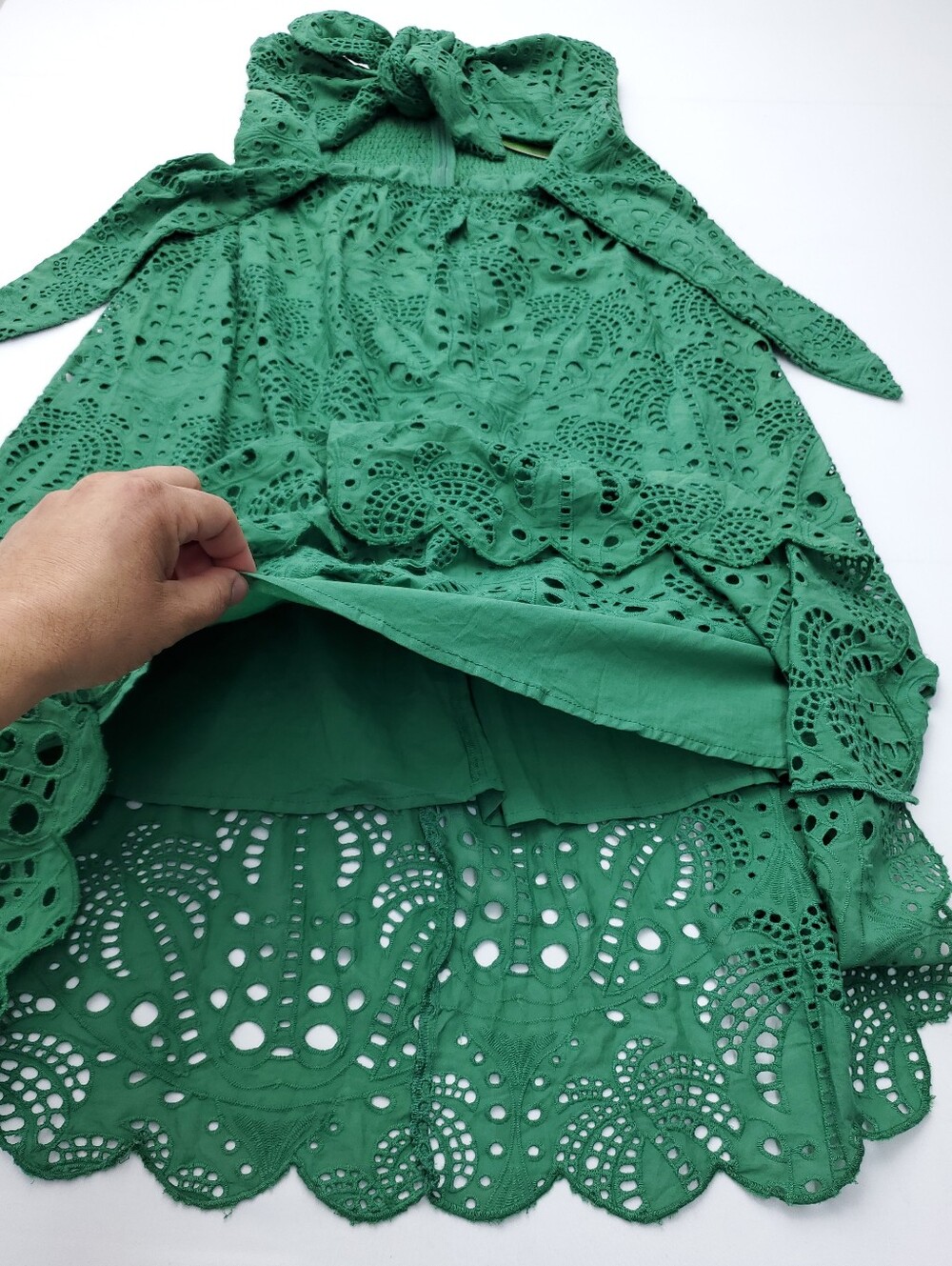 NEW FARM RIO Green Coconut Tree Richelieu Midi Dress Cotton Summer Resortwear L - Picture 7 of 15